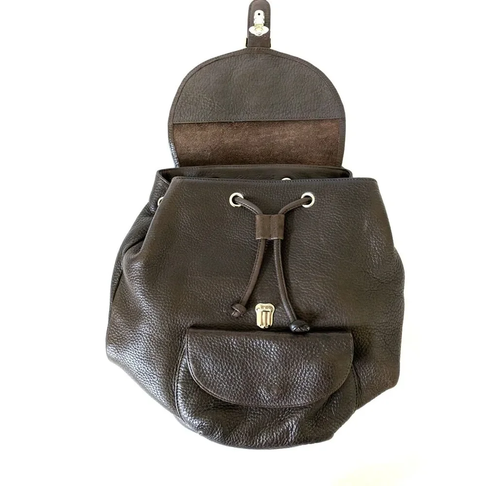 Eddie Bauer Leather Backpack Rucksack Brown Pebbled Bookbag Gorpcore 90s Vintage